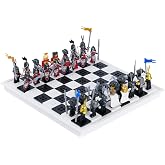 Medieval Knight Chess Building Blocks Set - 32PCS Mini Soldier Figures with Chess Board, Castle Knights &amp; Royal Characters, Educational Construction Toy for Kids &amp; Adults (32 Minifigures included)