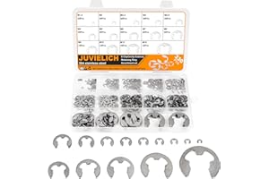 Juvielich E Clip Circlip Assortment Kit 330PCS 14 Size 304 Stainless Steel External Retaining Rings Washer Circlip Rings Kit Metric E Clip for Bearings Gears Pulleys,Axles Includes Sizes of M1.5-M15