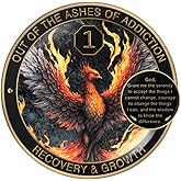 MilestoneMint Phoenix 1 Year Sobriety Coin Gift Set | Sobriety Gifts Token for Anniversary Year | AA Chips Men & Women in Recovery | AA Coins and Medallions with Coin Capsule, Display Stand & Card