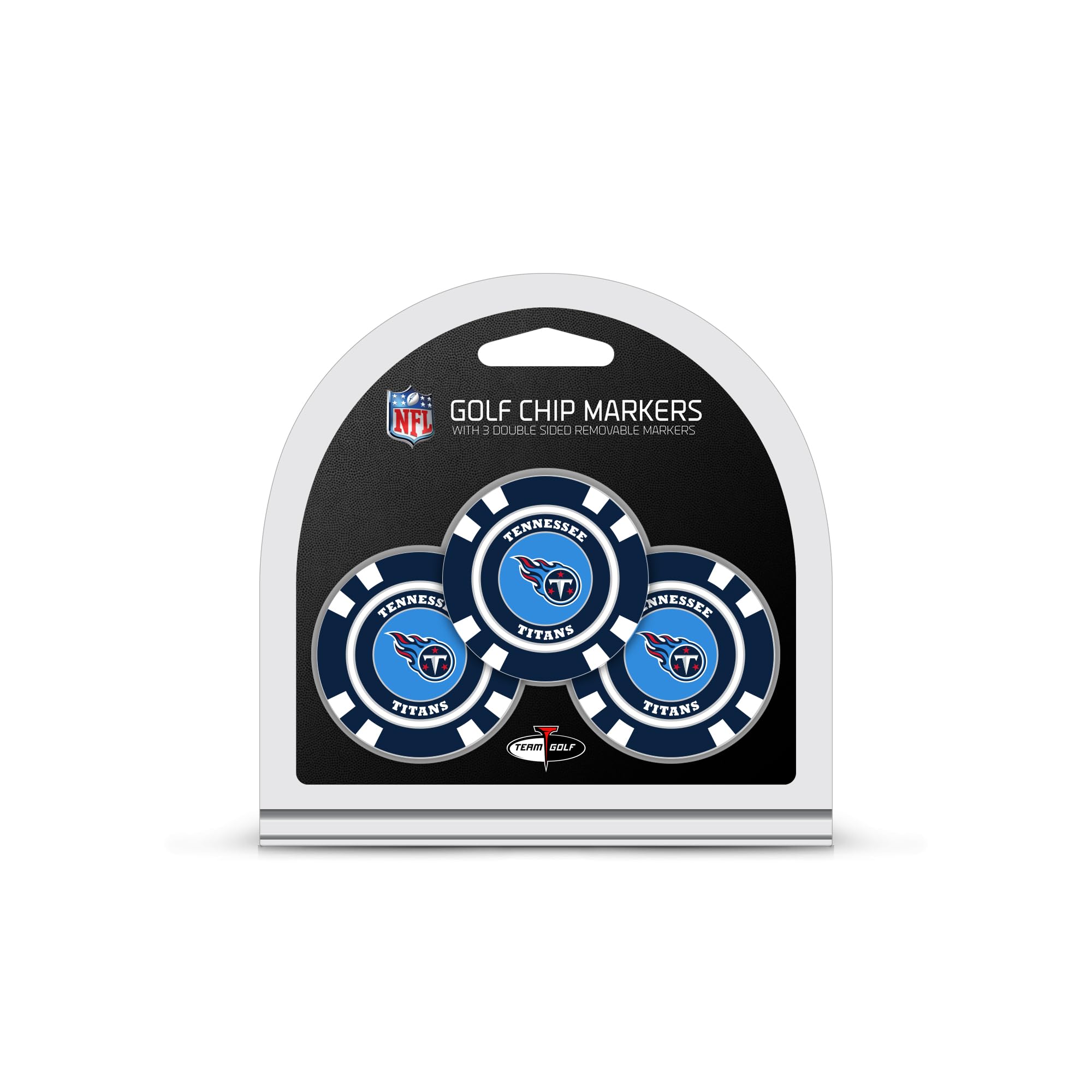 Team Golf NFL Tennessee Titans 3 Pack Golf Chip Ball Markers, Poker Chip Size with Pop Out Smaller Double-Sided Enamel Markers