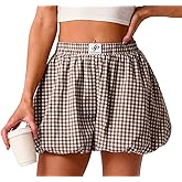 Lepunuo Bubble Boxer Shorts for Women Summer Gingham Pajamas Plaid Shorts Y2K Beach Vacation Bottoms