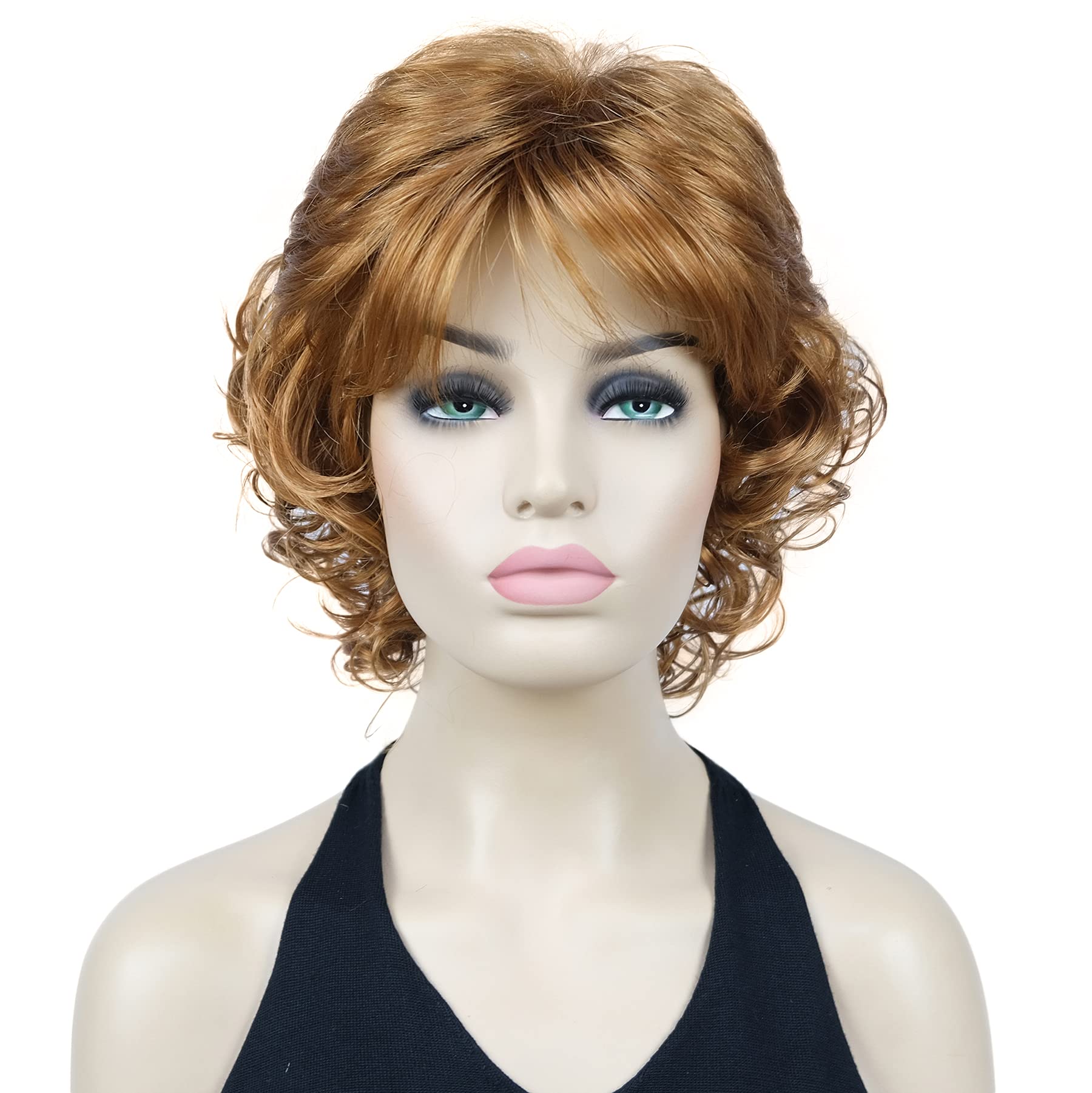 Lydell 12" Short Curly Wigs Soft Shaggy Layered Classic Cap Full Synthetic Wigs (27C)
