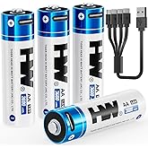 HW Rechargeable AA Lithium Batteries, [1.5V, 4-Pack] 3600mWh High Capacity USB C Battery Fast Charging, 1000 Cycles Pilas Recargables for VR/Gaming Controllers, Wireless Mice/Keyboards, Remotes, etc.