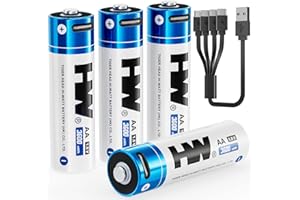 HW USB AA Rechargeable Batteries, [1.5V, 4-Pack] 3600mWh High Capacity Lithium Pile Fast Charging, 1000 Cycles Double A Batte