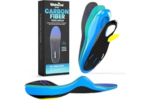 Carbon Fiber Sport Insoles with Arch Support - Welnove Shock Absorbing Performance Insoles for High Impact Sport- Energy Retu