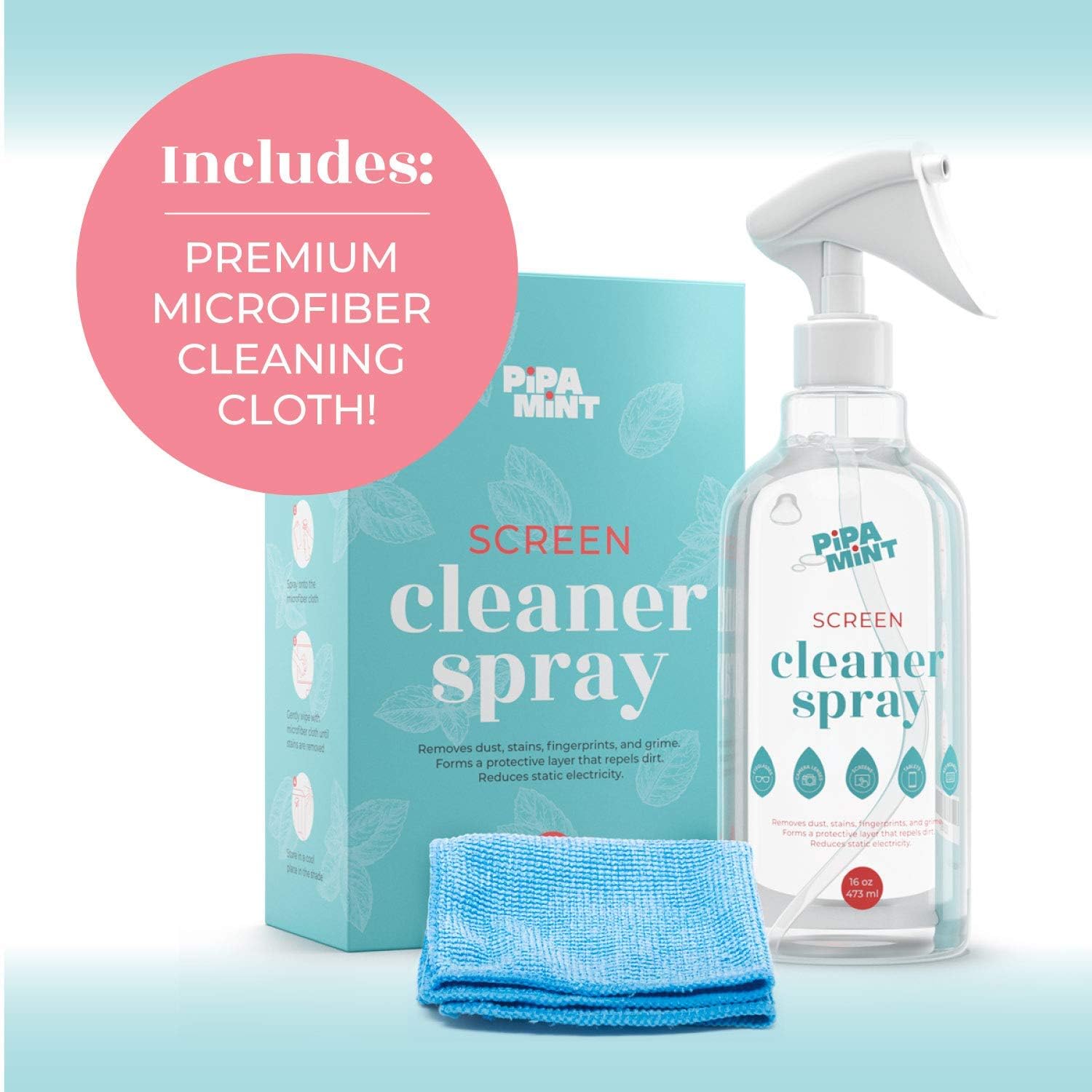 Screen Cleaner Spray (16oz) Large Bottle Screen Cleaner for TV Screen, Computer Screen, Laptop, Phone, Tablet, Smart Watch - Microfiber Cloth Included: Home Audio & Theater