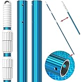 CKE Upgraded 12 Feet Thicken 1.3mm Blue Aluminum Telescoping Swimming Pool Pole,Adjustable 3 Piece Expandable Step-Up,Attach Connect Skimmer Nets,Rakes,Brushes,Vacuum Heads with Hoses, Universal 1.25"
