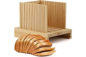 CEOJPA Bamboo Bread Slicer for Homemade Bread, Adjustable Width Bread Slicing Guides with Sturdy Wooden Cutting Board, Compact and Foldable - Makes Cutting Bagels or Even Bread Slices Easy