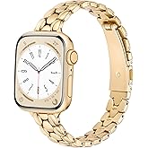 Melyis Slim Metal Band Fits Apple Watch Bands 46mm 45mm 44mm 42mm(Series 3 2 1) 49mm, Stainless Steel iWatch Bands Women, Dressy Band for Apple Watch Series 11 10 9 8 7 6 5 4 SE Ultra, Gold