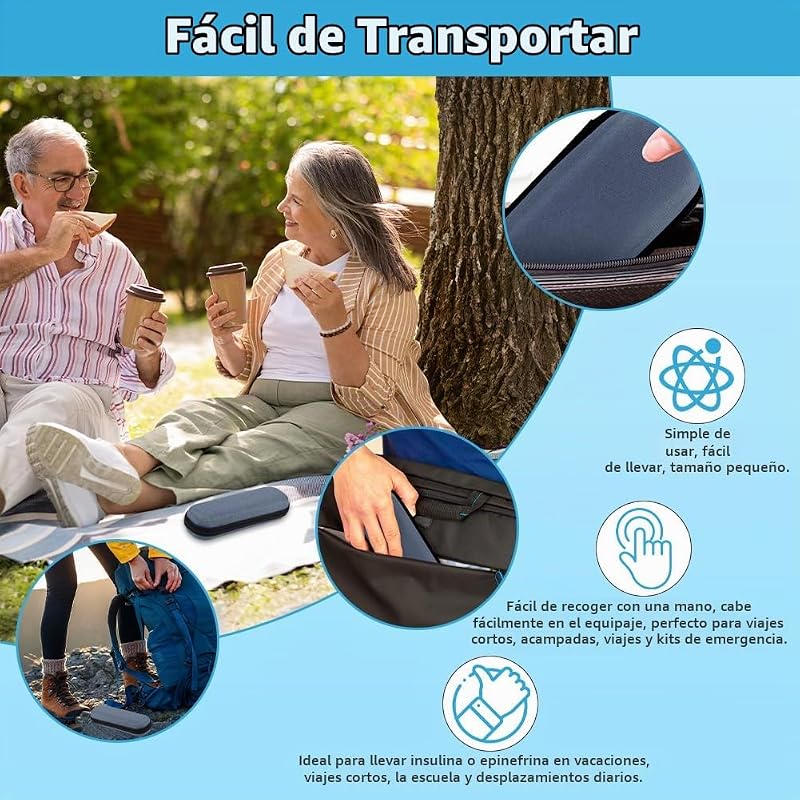 Estuche Insulina Bolsa, Nevera Insulina de Viaje con 2 Bolsas de Hielo Refrigerado TSA, Portátil Estuche Medicamentos para Diabetes con Mosquetón para Viajes Largos y Diarios (Azul) — foto 8 de 8