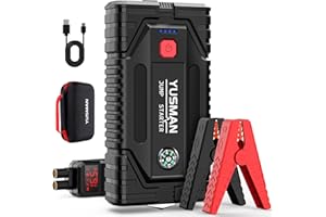 YUSMAN Jump Starter, 5000A Car Jump Starter, 12V Battery Jump Starter Pack, Portable Charger and Jumper Cables for All Gasoline and 10L Diesel Engines, Dual USB Quick Charge 3.0 and LED Bright Light