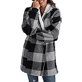 ReachMe Womens Fleece Zip Up Jacket with Pockets Oversized Long Sherpa Hoodie Fuzzy Jackets Warm Teddy Coat