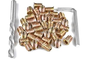 Xrfoiniu 100 Pcs 1/4 "- 20 x 15mm Screw Inserts, Hex Socket Drive Threaded Rods&Studs Metal Nut Inserts, Bolt Fastener Connector for Wood Insert Nut, Furniture Replacement Parts