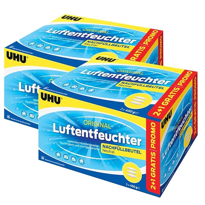 6x UHU 47135 Luftentfeuchter Nachfüllbeutel 450g (Promopack 2 plus 1)