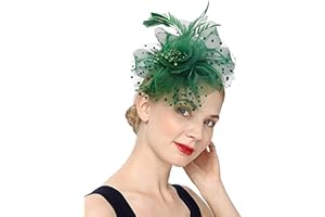 UMTURMOK Women's Tea Party Fascinators Mesh Flower-Shaped Pearl Feather Veil Kentucky Derby Fascinator Hats with Headband and Clip