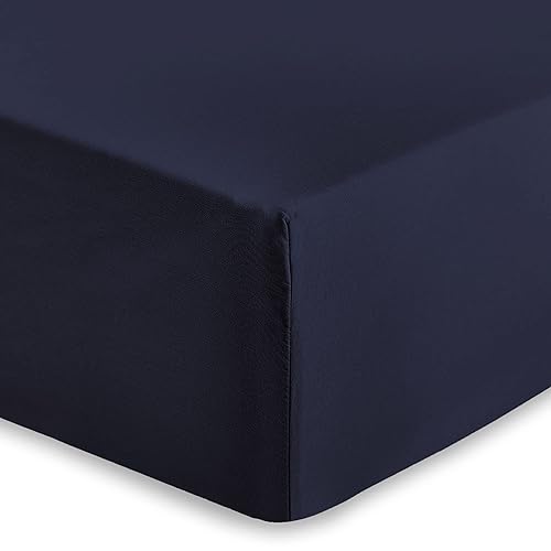 AMEHA King Size Fitted Sheet 25 cm Deep Soft Brushed Microfiber Fabric Easy Care Fade Resistant Fitted Bed Sheets (Navy, 152 x 200 cm)
