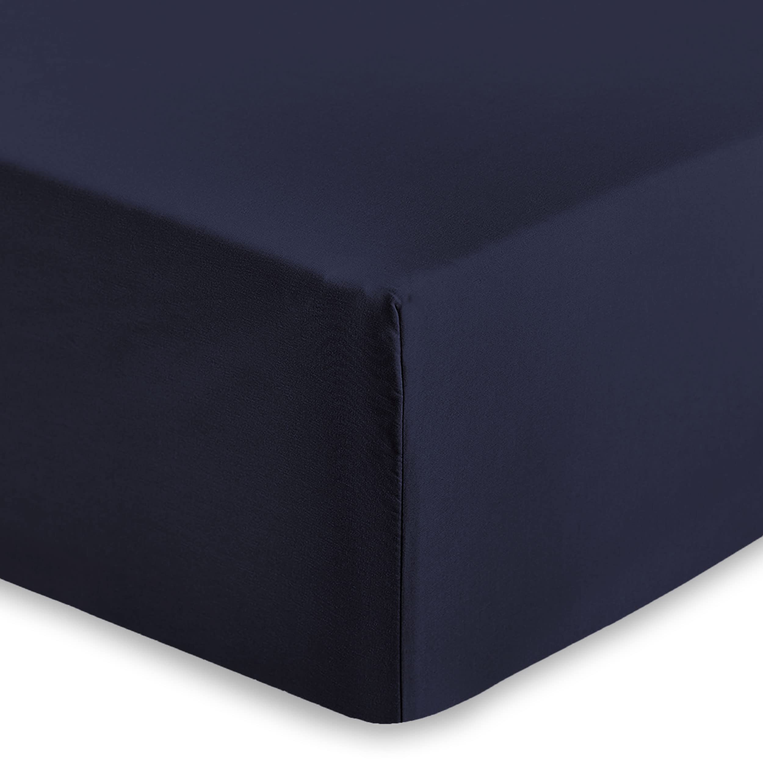 AMEHA King Size Fitted Sheet 25 cm Deep Soft Brushed Microfiber Fabric Easy Care Fade Resistant Fitted Bed Sheets (Navy, 152 x 200 cm)