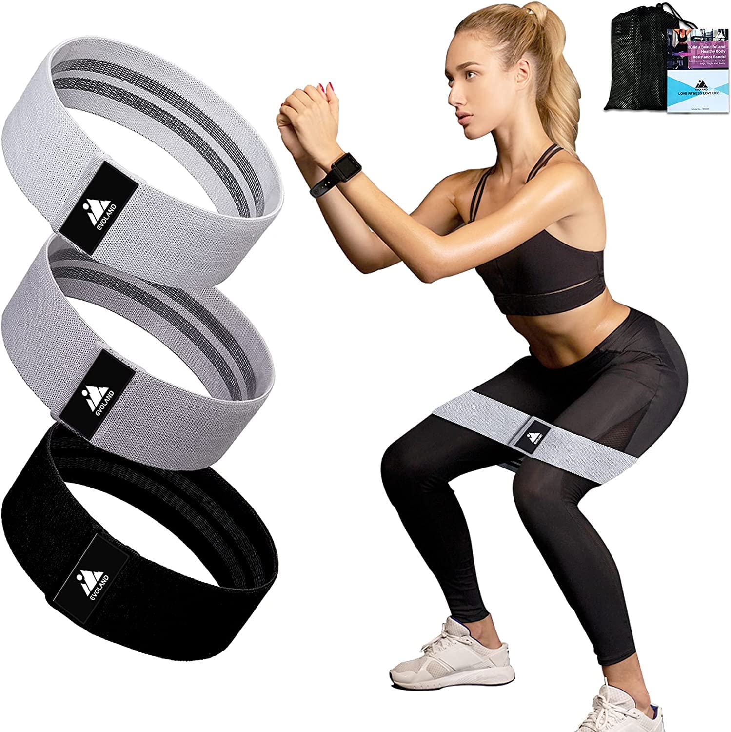 EVOLAND Resistance Bands Set, Exercise Bands for Home Workouts With Carrying Bag, Home Gym Equipment for Full Body Training (grey black)
