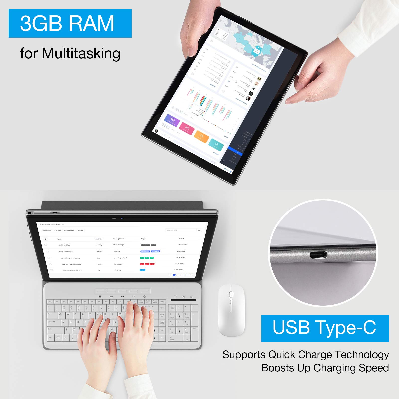HAOVM 10 inch Tablet, MediaPad P20 Android 11 Tablet with 3GB RAM 512 GB Expanded Storage, 6000mAh Battery, 1.6GHz Processor, FHD Touchscreen Tablet, Bluetooth, Wi-Fi,Type-C 2.0 for Study Gaming Work