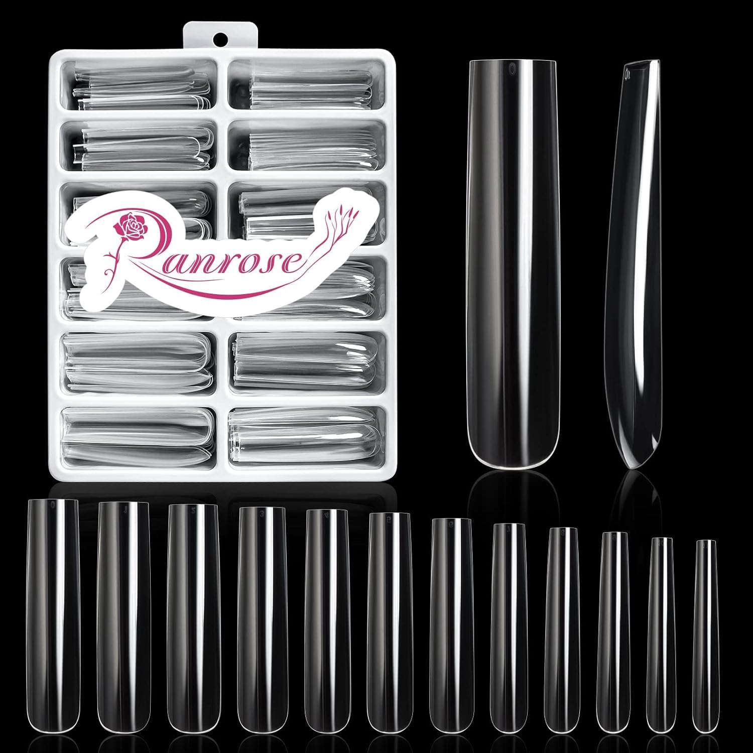 Photo 1 of Ranrose Extra Long Nail Tips,240PCS XXXL Square Acrylic Tips Full Cover Clear Straight Tapered
