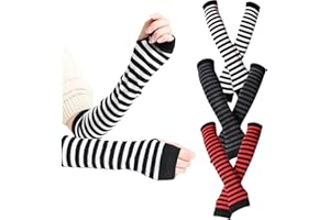 Fingerless Arm Warmers 3 Pairs Elastic Striped Long Arm Warmers Women with Layered Stitching Wind-Proof Stylish Arm Warmers T