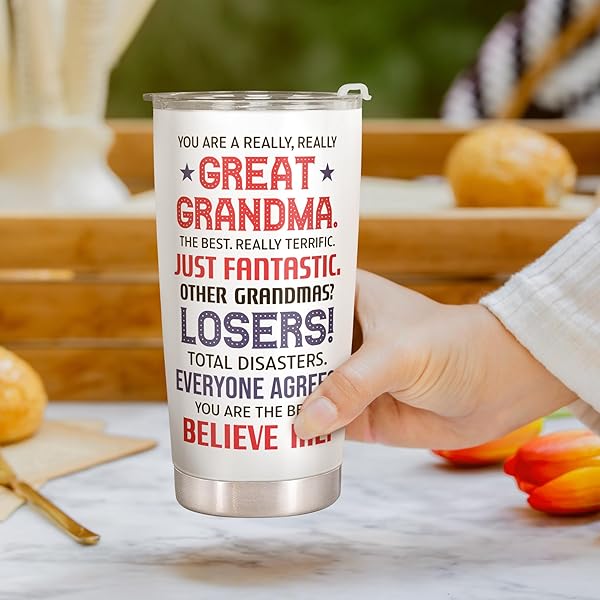 MOCOSWEETIES GIFTS FOR GRANDMA – BIRTHDAY, MOTHERS DAY, CHRISTMAS GRANDMA GIFTS FROM GRANDCHILDREN GRANDSON – UNIQUE GIFT IDEAS FOR GRANDMOTHER FROM GRANDCHILDREN, GRANDKIDS – 20 OZ WHITE TUMBLER