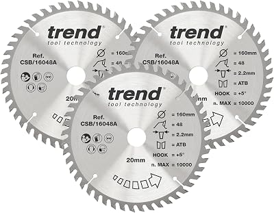 Trend CSB/160/3PK 160mm 20mm 48T TCT Saw Blade Fine Finish