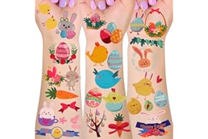 Zienlay Easter Temporary Tattoos for Kids - 230+ Easter Bunny & Egg Tattoo Stickers for Face, Waterproof Easter Party Favors, Egg Hunt, Basket Stuffers, Goodie Bags Fillers, Spring Festival Fun