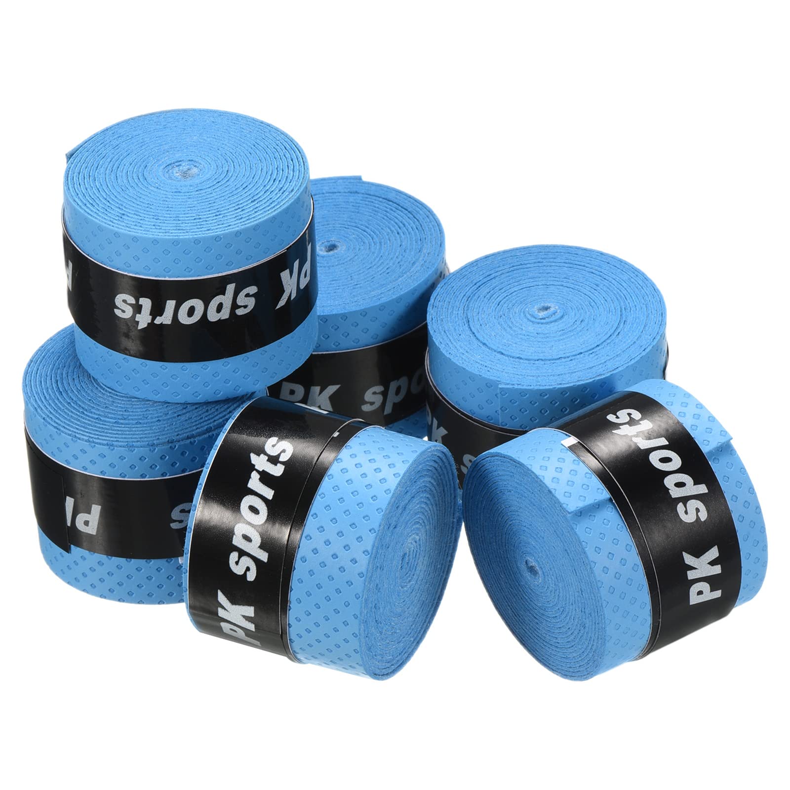PATIKIL 43.3" Tennis Racket Grip Tape, 6 Pack PU Overgrip Round Groove Non-Slip Absorb Sweat for Badminton Fishing Rod, Blue