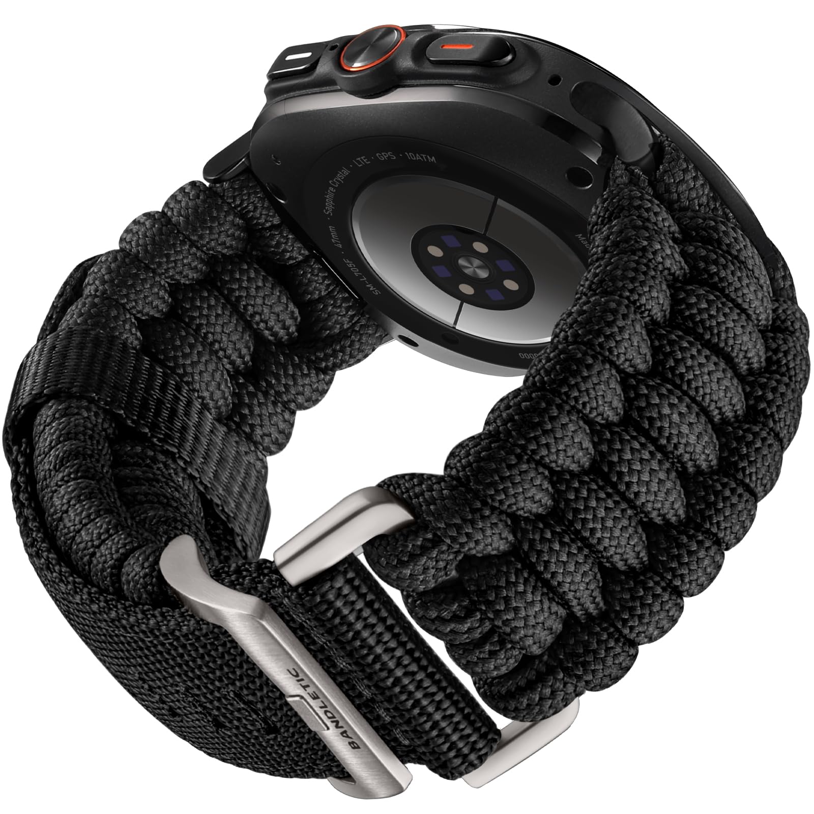 Photo 1 of *USED*Bandletic Rugged Paracord Compatible with Samsung Galaxy Watch Ultra Bands 47mm (2025/2024) for Men, Handmade Woven Braided Tactical Military Survival Nylon Strap, Large, Titanium Buckle-Black