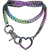 SIROLISA Slip Chain Rainbow Chunky Necklace for Women, Heart Cuban Long Layered Jewelry, Adjustable Thick Collar Necklace Heart Loop Choker