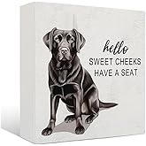 Nrleey Black Lab Bathroom Decor - Hello Sweet Cheeks Bathroom Decor, Rustic Black Labrador Retriever Wood Signs, 5 X 5 Inches