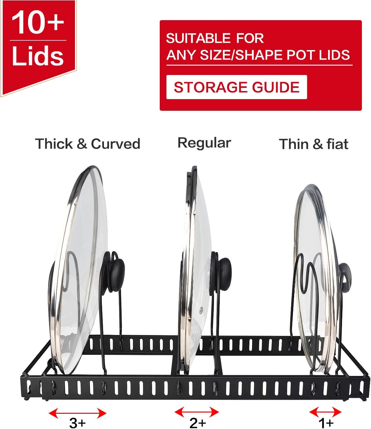 X-cosrack 11 Dividers Pot Pan Lid Rack Bakeware Cupboard Organizer, Expandable, Patent Pending. Black: Kitchen & Dining