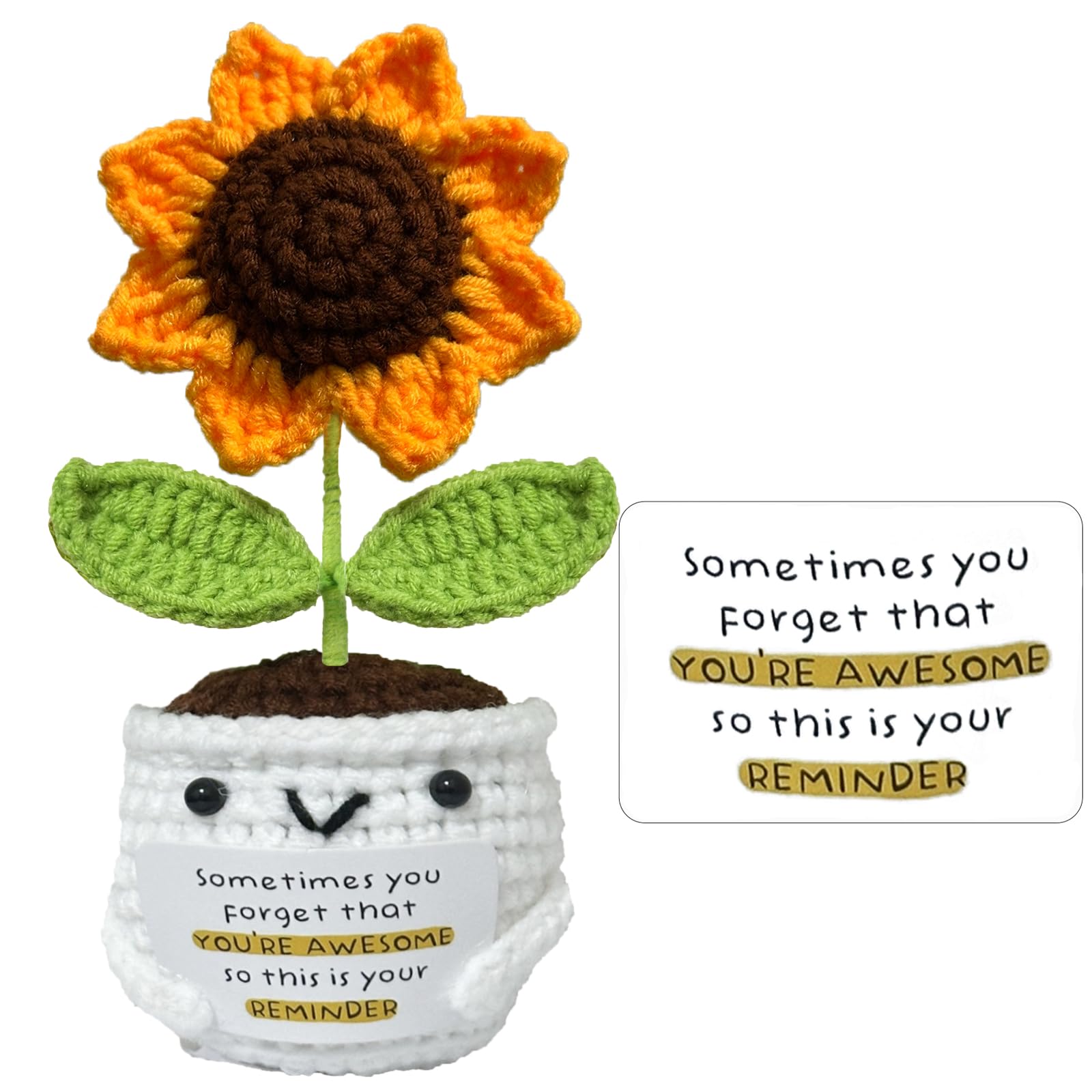 Positive Crochet Sunflowers - Sometimes You Forget You're Awesome - Inspirational Gifts for Women,Men,Emotional Support Crochet,Appreciation Sunflower Gifts for Sister,Best Friend,Coworker,Teacher