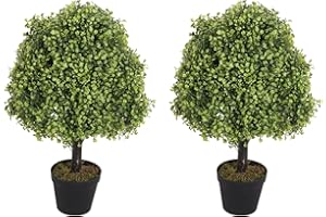 Azoco 2.3ft Artificial Plants Outdoor 27.6'', Faux Boxwood Plants, Artificial Trees Fake Plants Uv Rated Potted Plants, Set of 2