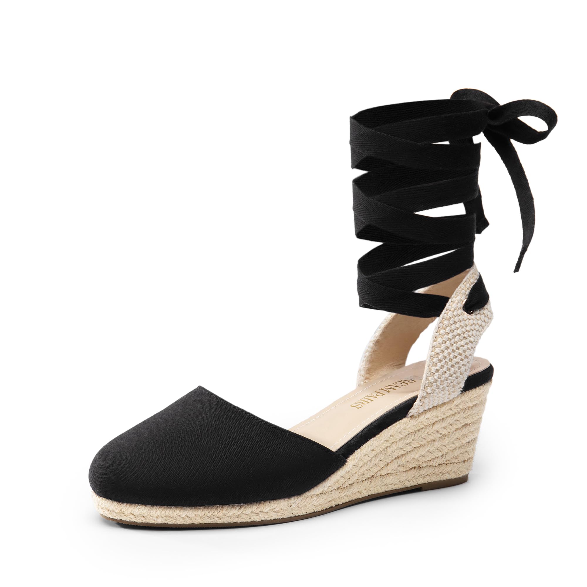 Ladies Sandals Black Lace Up Wedge Sandals Suede High Heel Lace-up