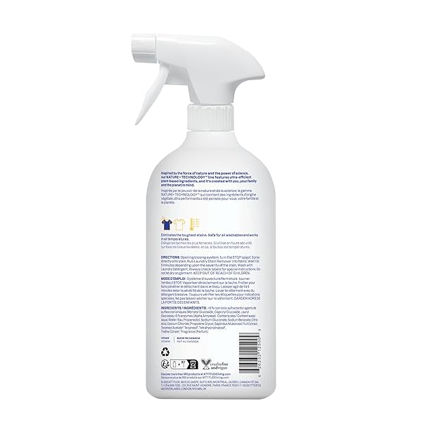 ATTITUDE STAIN REMOVER SPRAY FOR LAUNDRY, REMOVES ODORS & STAINS, PLANT-BASED & VEGAN, CITRUS ZEST SCENT, 27.1 FL OZ