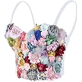 ELLACCI Women's 3D Floral Bustier Crop Top Sexy Corset Tops White