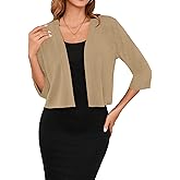 Iandroiy Women's 3/4 Sleeve Shrugs Lightweight Open Front Cropped Cardigan for Women