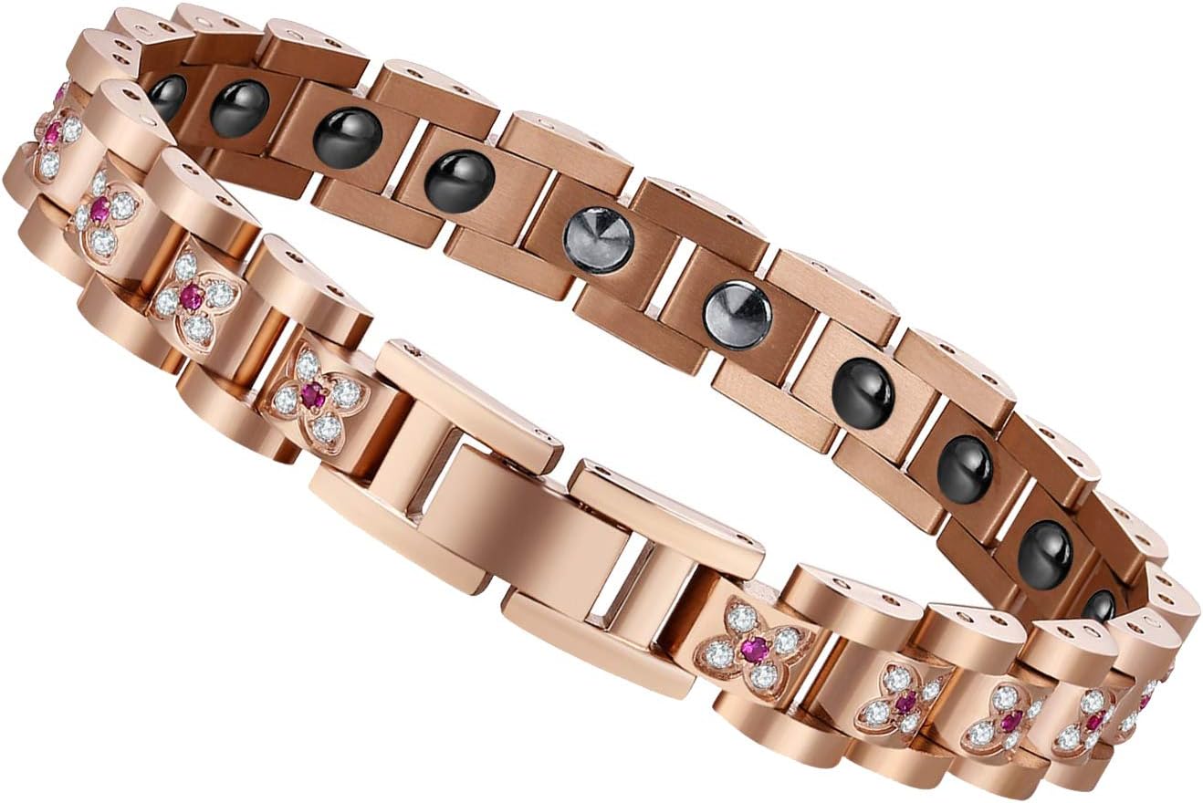 Rose Gold Women Bracelet with Health 4 Element Magnets Women Magnetic Bracelets for Arthritis and Carpal Pain Relief