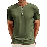 Runcati Mens Henley Shirt Short Sleeve Casual Button Basic Tees Slim Fit Stretch Summer T Shirts