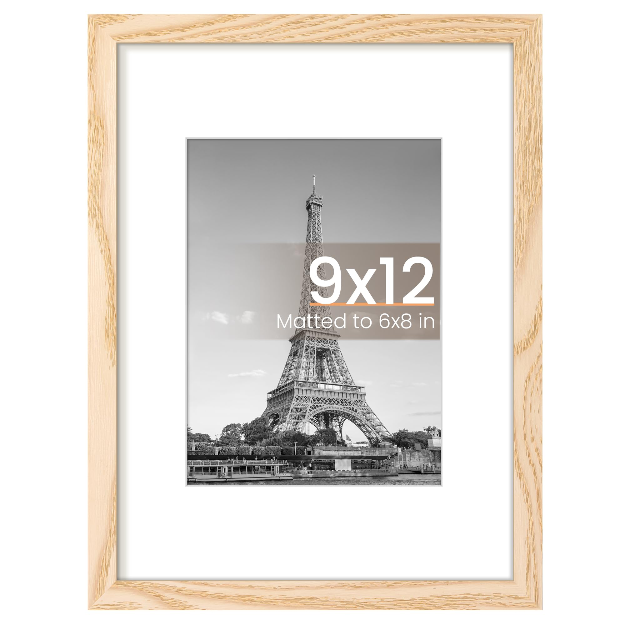Photo 1 of upsimples 9x12 Picture Frame, Display Pictures 6x8 with Mat or 9 x 12 Without, Wall Hanging Photo Frames, Natural, 1 Pack