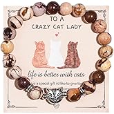 COLORFUL BLING Nature Healing Stone Cutie Cat Strand Adjustable Stretch Bracelet Gifts for Women for Cat Lover Cat Mom Meaningful Card To A Crazy Cat Lady for Women Jewelry Gifts