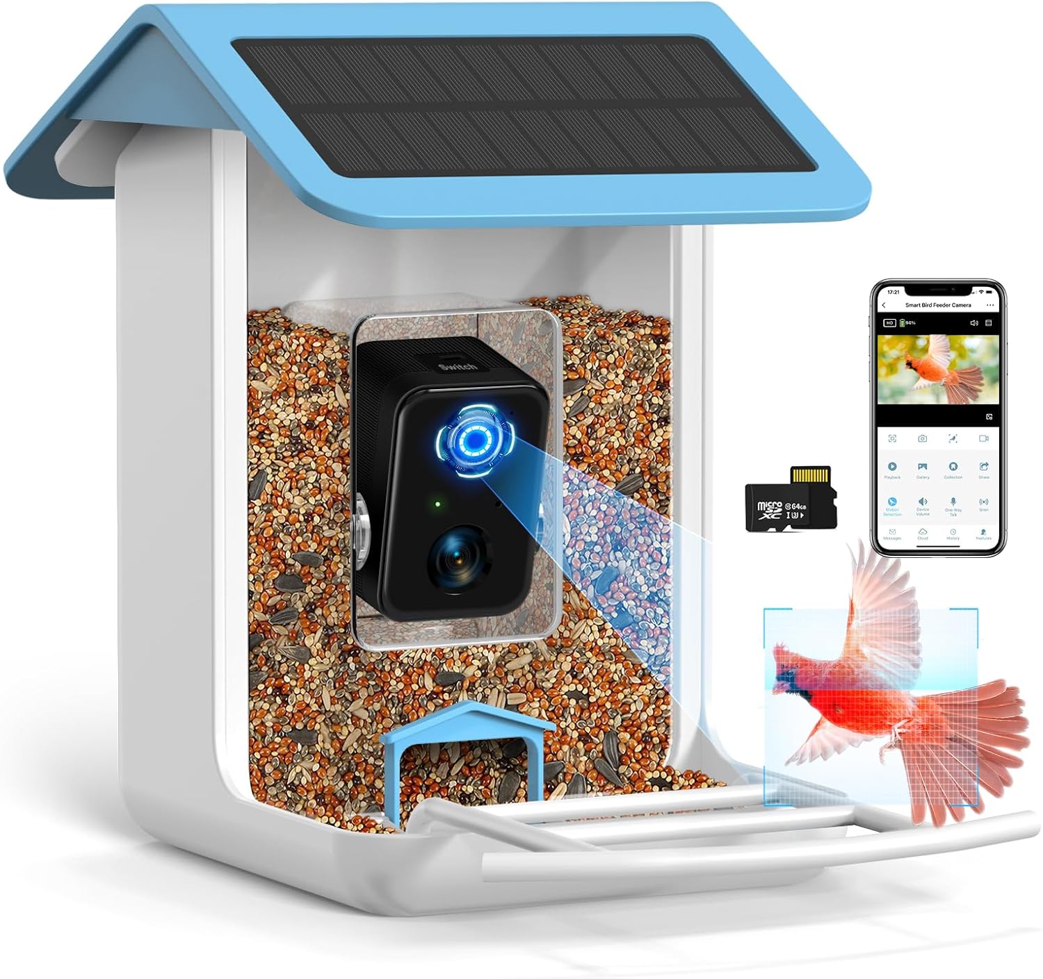 Backyard Birding & Wildlife - BROAIMX Smart Bird Feeder Camera, Free AI Identify Bird Species,1080P HD Camera Auto Capture Bird Videos & Solar Panel, App Notify When Birds Detected, Bird House with Built-in Two-Way Microphone