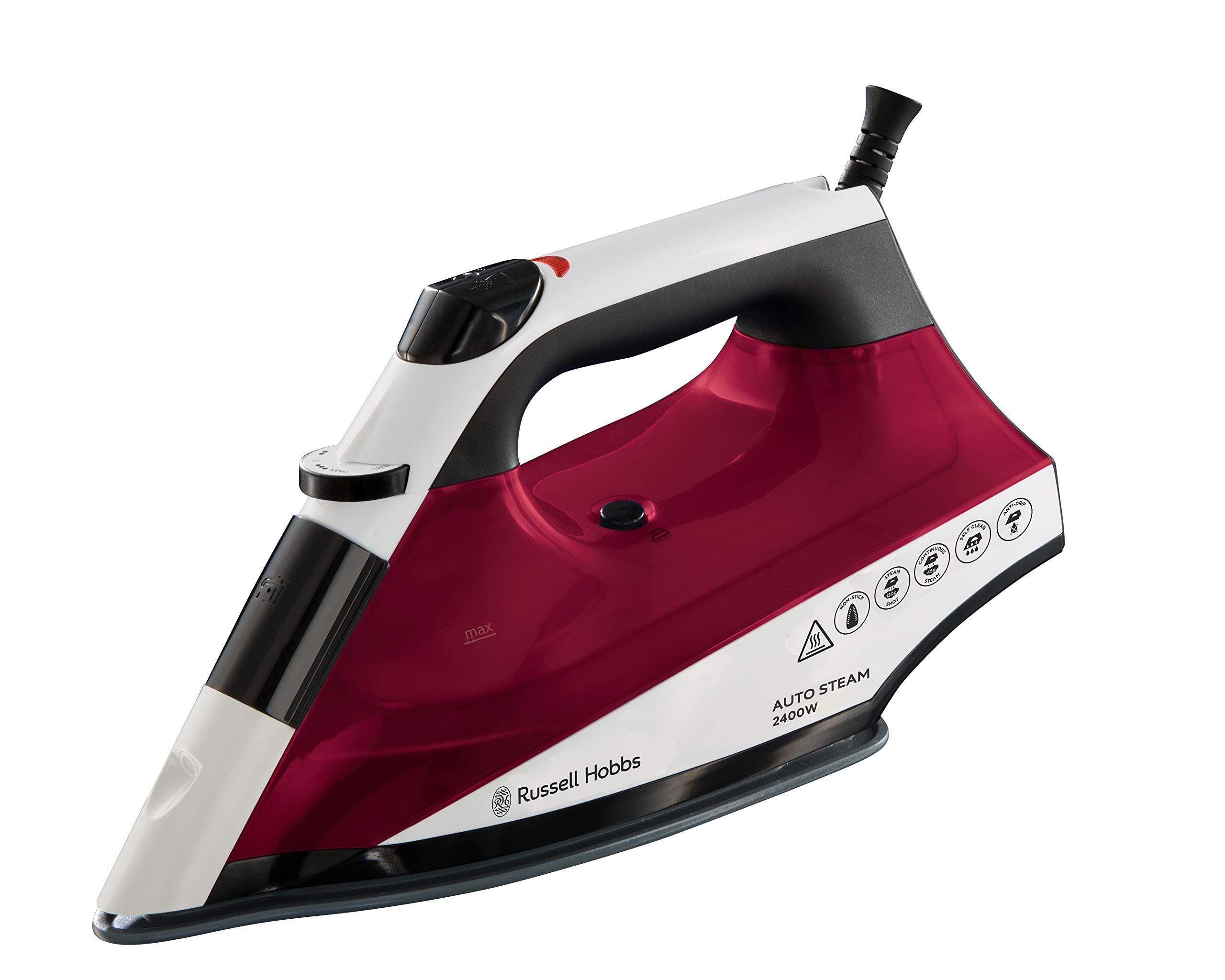 Russell Hobbs Auto Steam Technology Iron, Non-stick soleplate with even steam, 320ml Water Tank, 45g continuous steam, 130g shot of steam, Anti-drip & anti-calc function, 2m Cord, 2400W, 22520