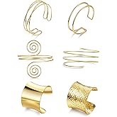 REVOLIA 6Pcs Arm Cuff Upper Arm Band Chunky Gold Cuff Bracelets for Women Adjustable Upper Arm Bracelet Minimalist Coil Bangle Open Wide Warp Bracelets Set