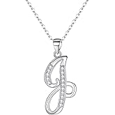 EVER FAITH 925 Sterling Silver CZ Cursive Initial 26 Letters Alphabet Adjustable Pendant Necklace Clear