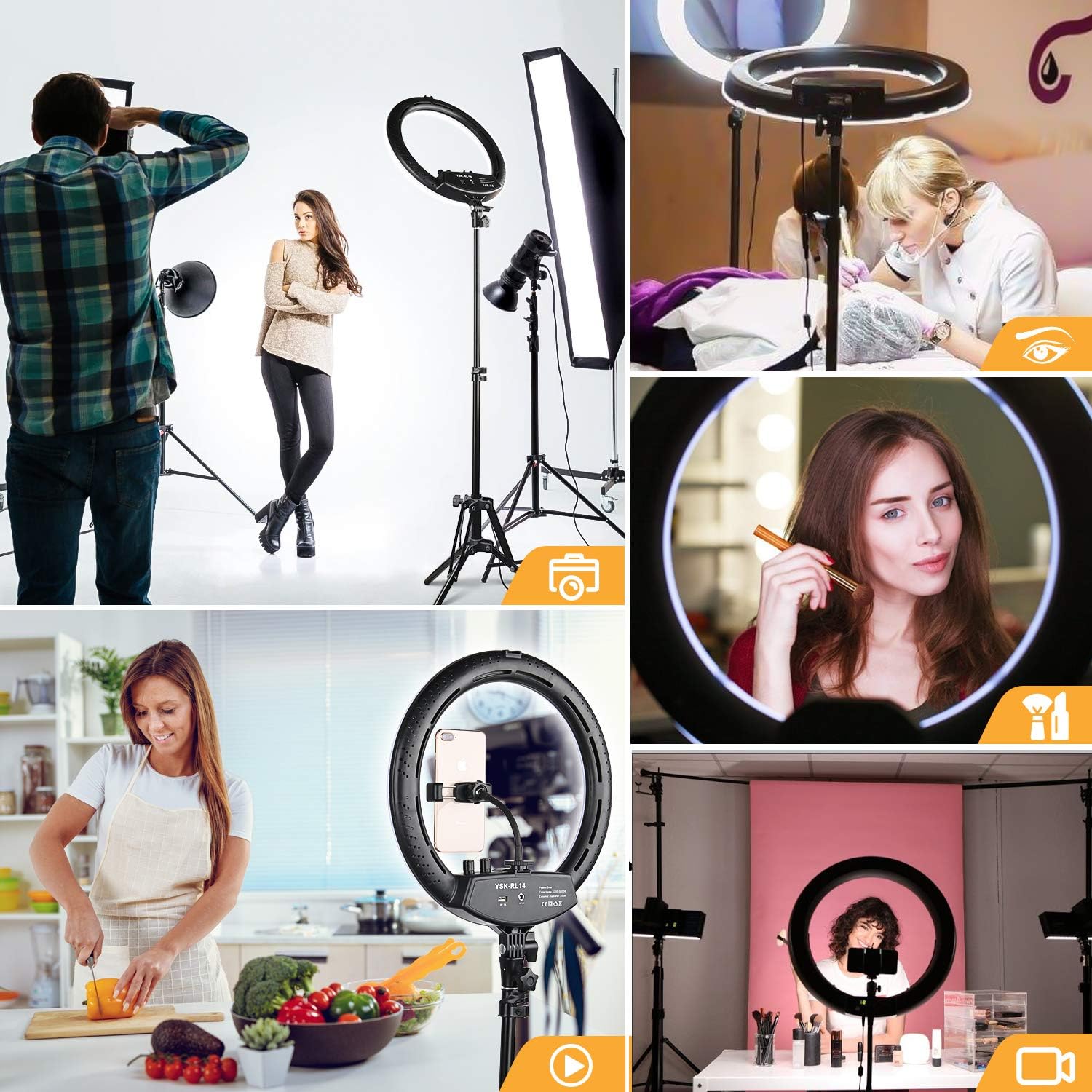 Ring Light with Tripod Stand Yesker 14 Inch LED Ringlight Kit with Phone Holder Adjustable Color Temperature Tiktok Circle Lighting for iPhone Camera for Vlog, Makeup, YouTube, Video Shooting : Camera & Photo