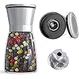 Ebaco Professional Pepper Grinder - with Germany Hardened Carbon Steel Mechanism Rotor, Refillable Pepper Mill 6OZ Glass Adjust Coarseness (1PCS-Sliver-304）