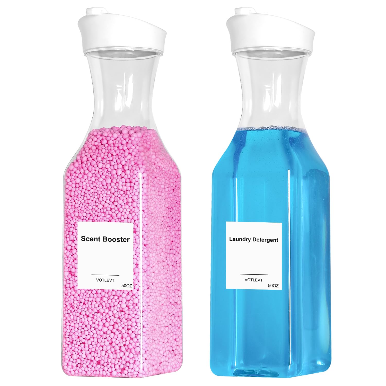 Photo 1 of VOTLEVT 50 OZ Liquid Laundry Detergent Dispenser, Plastic Detergent Container for Organizing, Fabric Softener and Soap Dispenser, Powder Organizer for Laundry Room, 2 Pack